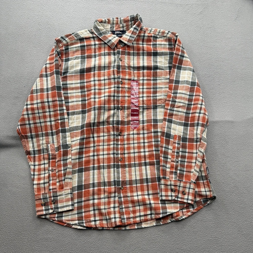 Eddie Bauer Shirt Mens XL‎ Orange Clay Plaid Flannel Long Sleeve Button Up